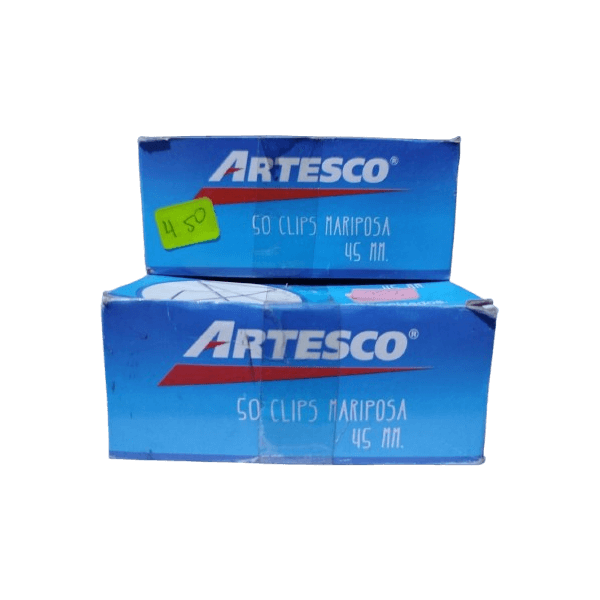 Clips Mariposa Artesco Plateado 45 mm – Caja x 50 Unid.
