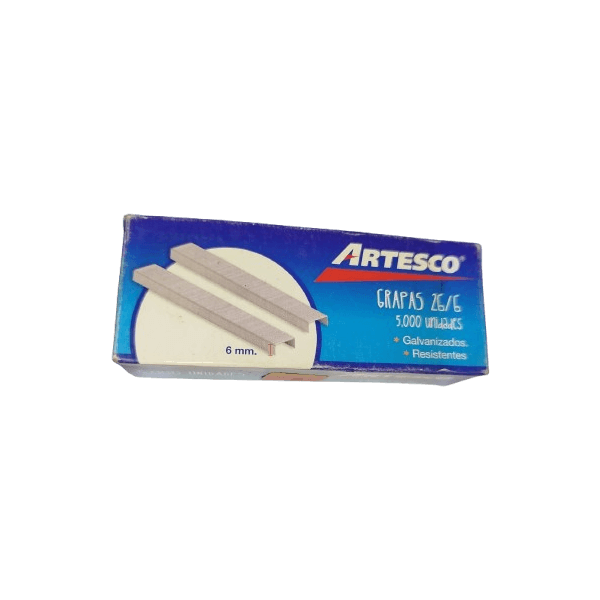 Grapas Artesco Plateado 26/6 Caja x 5000 Unidades