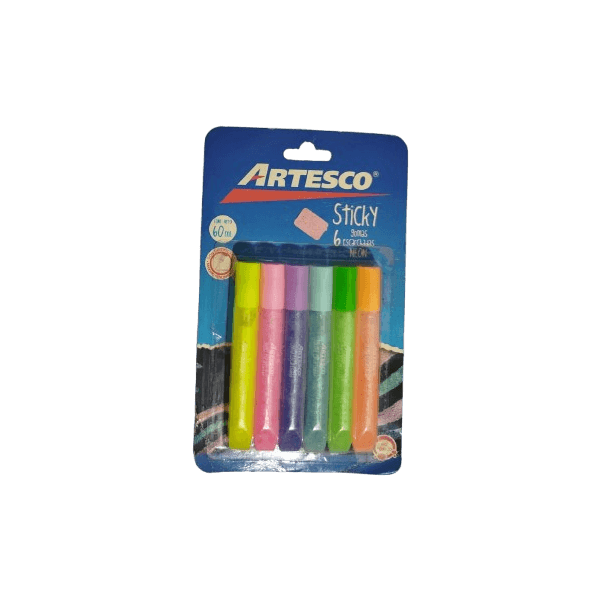 Goma Escarchada Neon Artesco Sticky Pack x 6 Unidades 60 ml para Decoración Escolar