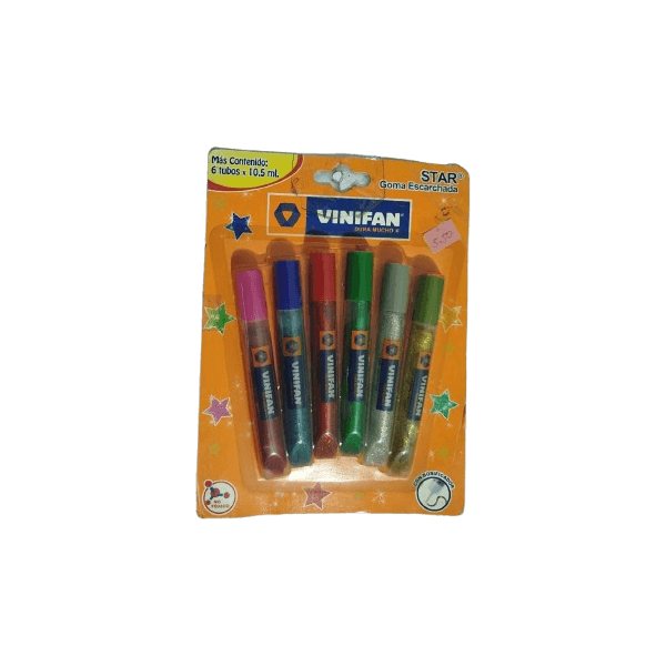 Goma Escarchada Vinifan Star Pack x 6 Unidades 10.5 ml para Manualidades Escolares